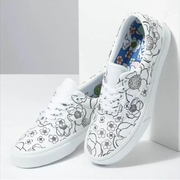 Vans White and Black Floral Sneakers - Picture 5 of 13